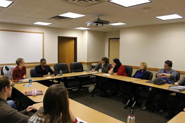 Michael Götting with German Department faculty and graduate students during his reading