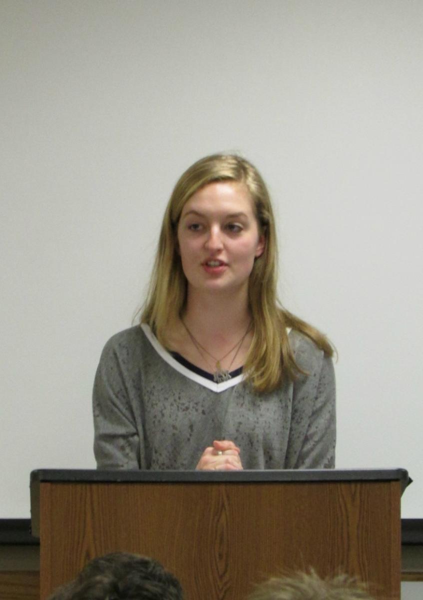 First place winner Hannah Schmidt at the podium during her speech