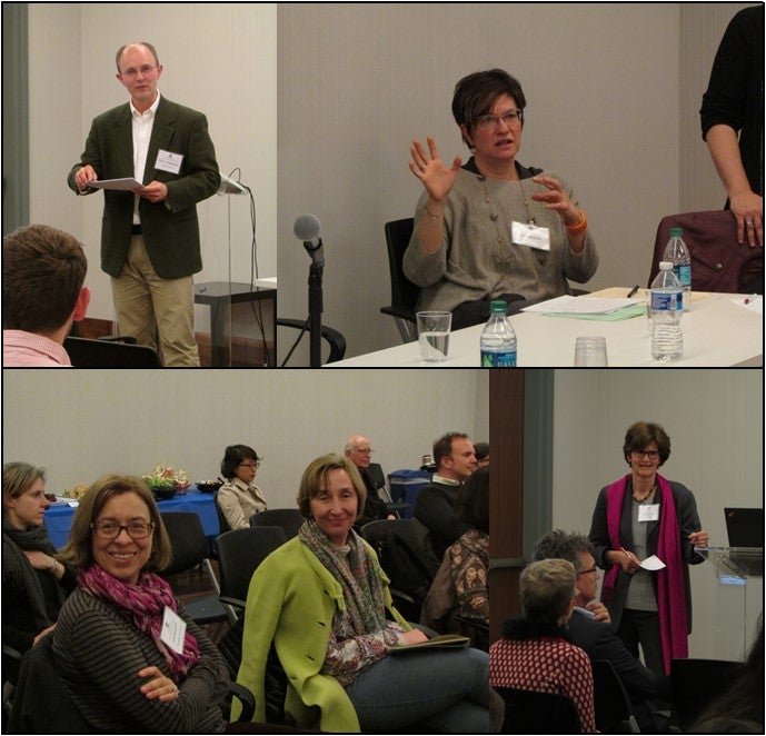 clockwise from upper left: Dr. Peter C. Meilaender; Dr. Beth Muellner; Prof. Friederike Eigler; Profs Banchoff and Weigert 