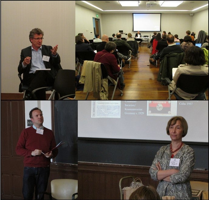 clockwise from  upper left: Prof. Peter C. Pfeiffer; Conference Day One; Prof. Astrid Weigert; Dr. Martin Jörg Schäfer