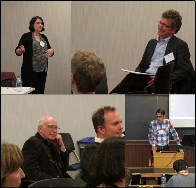 clockwise from upper left: Prof. Mary Helen Dupree, Prof. Peter C. Pfeiffer, Cyrus Shahan, Prof. Ron Murphy, S.J. 