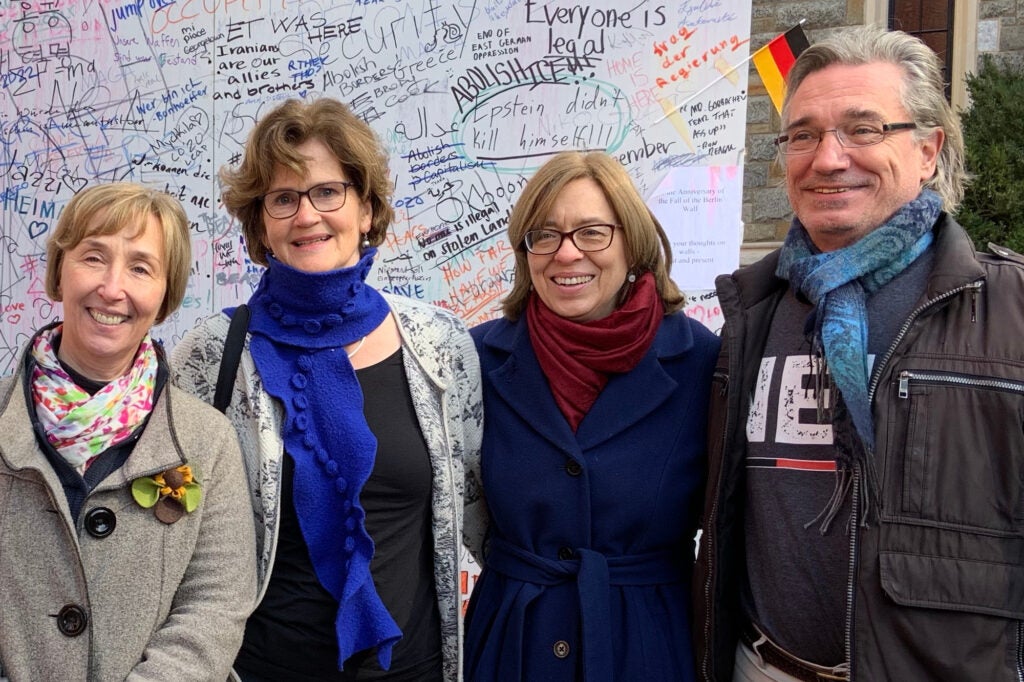 Professors Weigert, Eigler, Banchoff, and Pfeiffer during the 2019 Fall of the Wall celebration