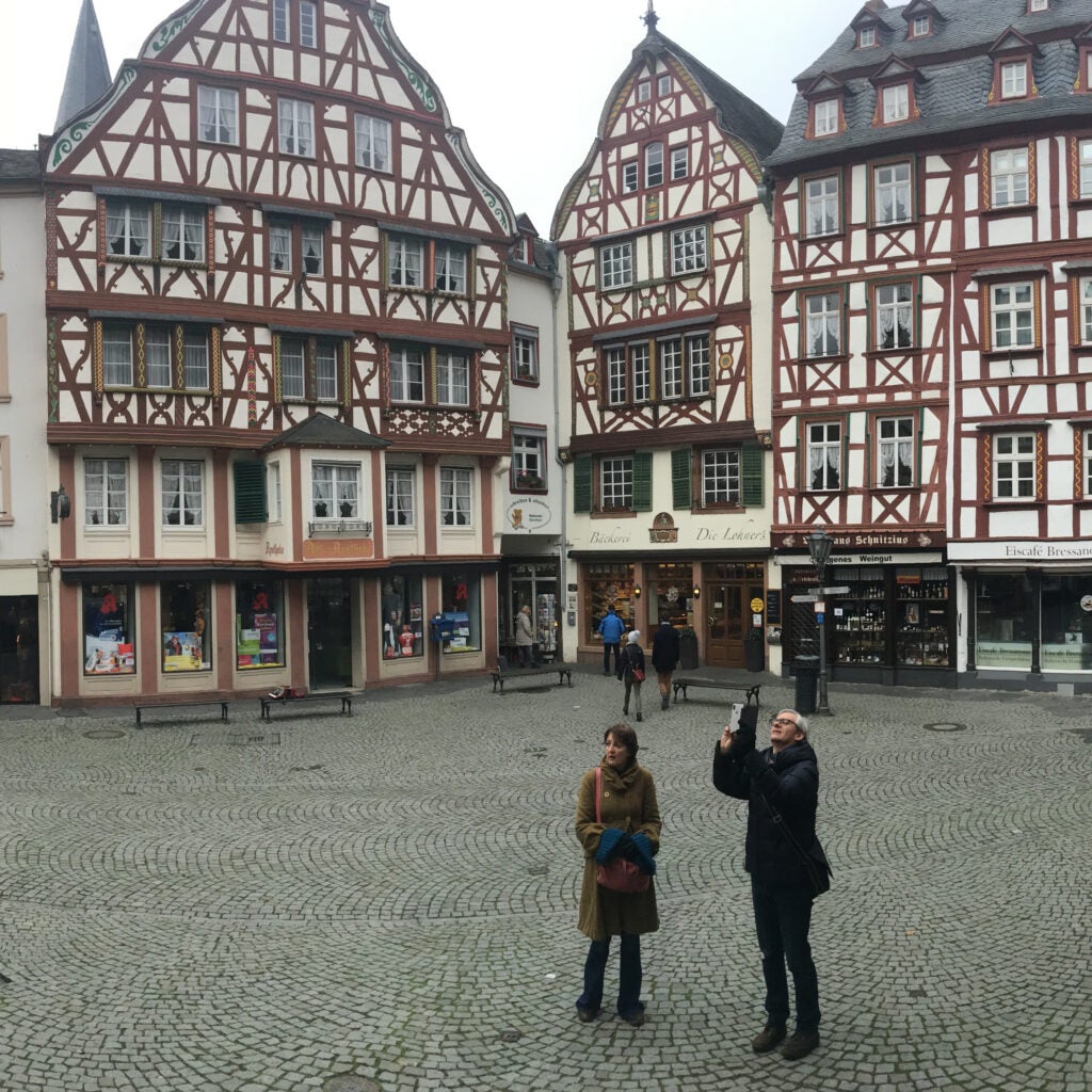 People taking photos in the Trier main square