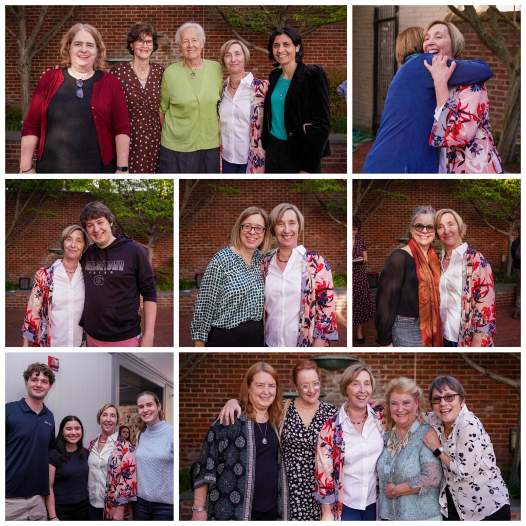 Collage of Prof Weigert with attendees during her retirement party on April 22, 2026